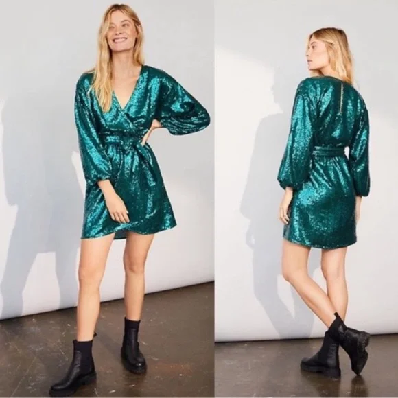 Anthropologie | Dresses | Anthropologie Lisabette Green Sequin Mini Boho  Dress | Poshmark